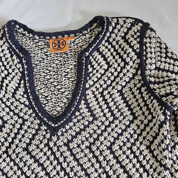 Tory Burch Navy and Beige Tunic Sweater Size Small - Picture 4 of 7